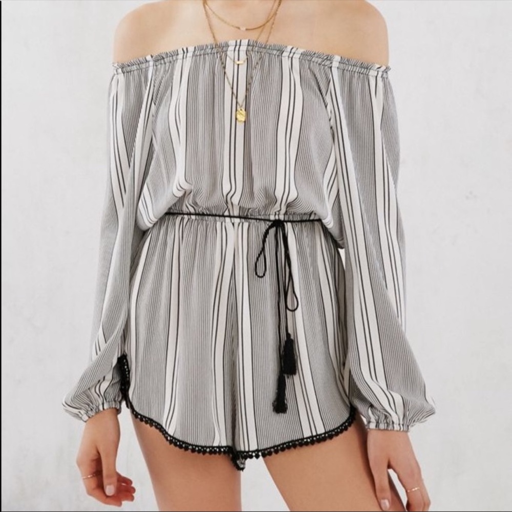 Ecote black and white off the shoulder romper